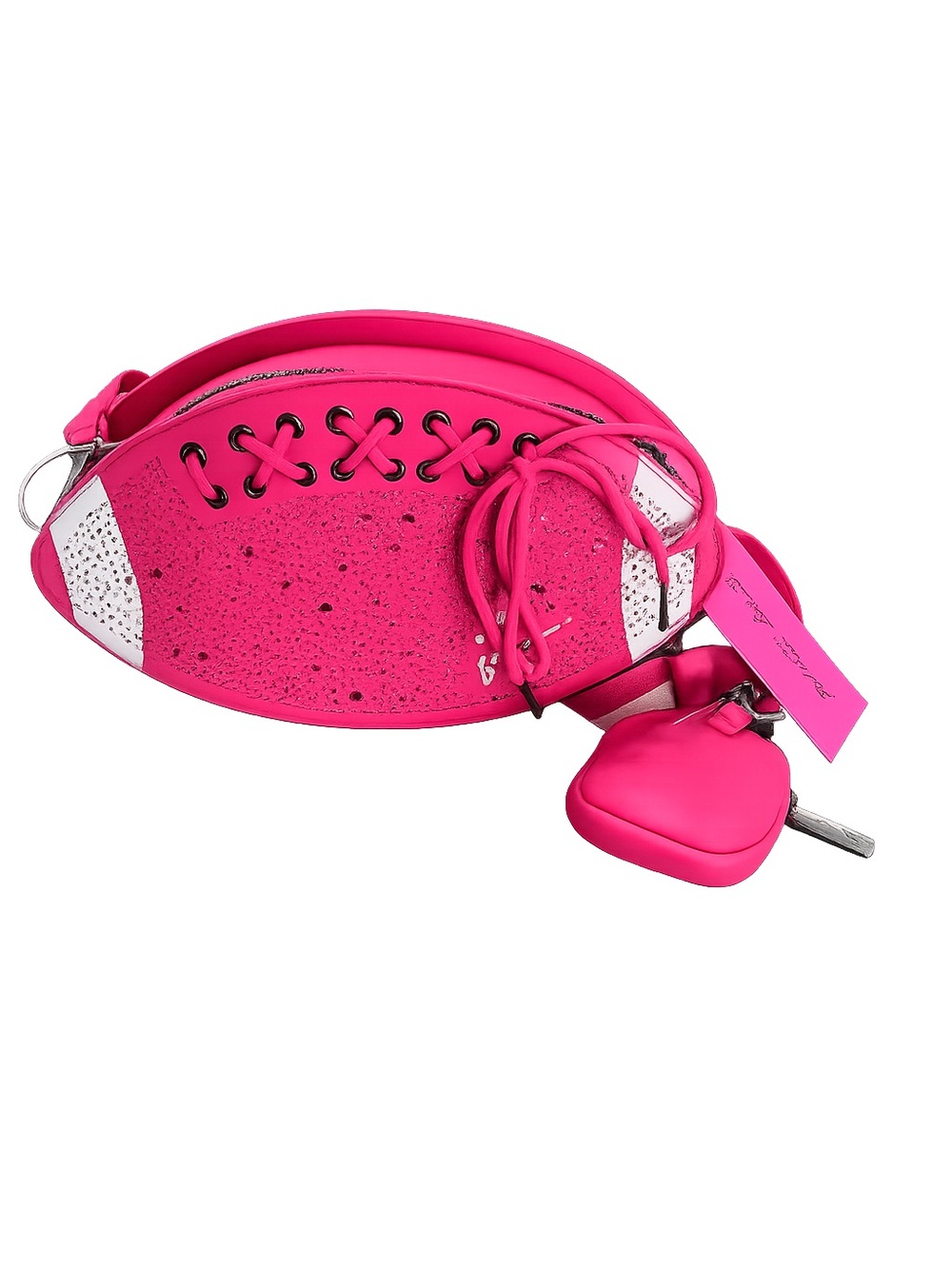 XOFUMBLE Kitsch Rhinestone With Webbing Strap-Hot Pink-NWT